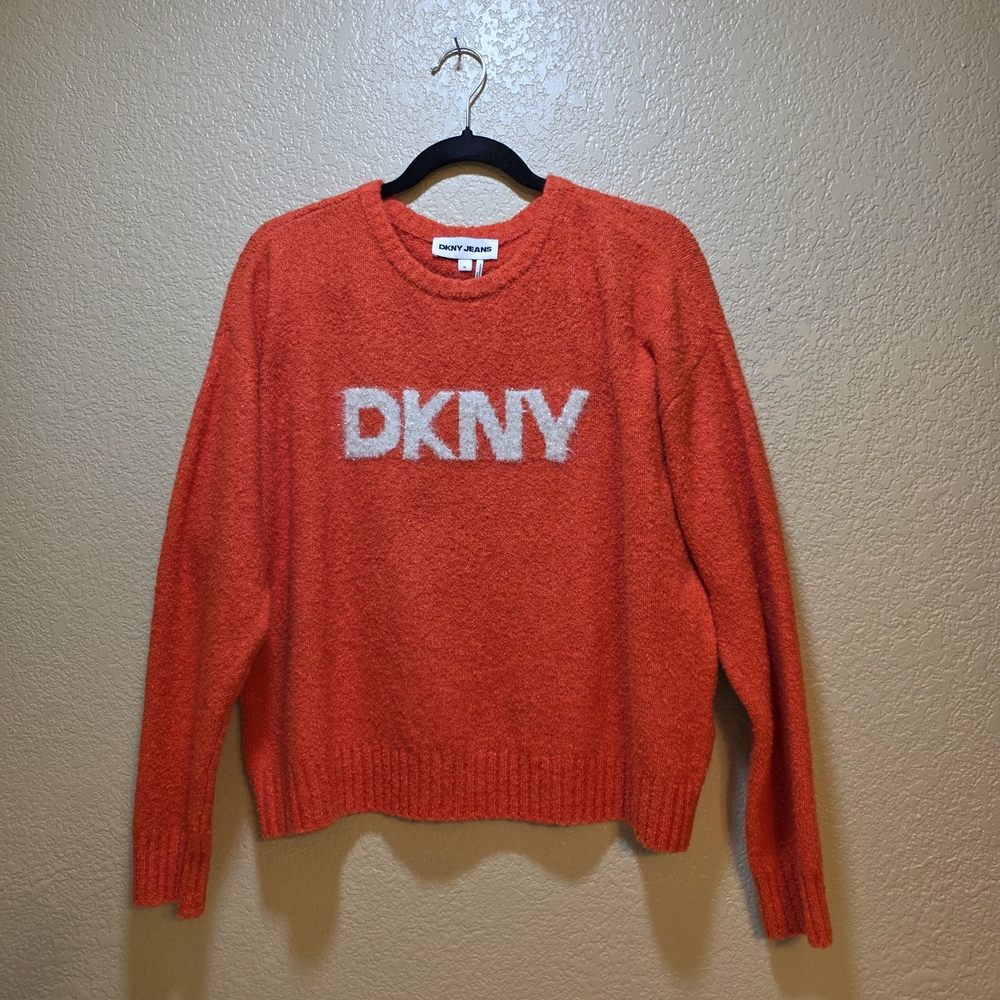 DKNY Vibrant Orange Crew Neck Sweater - Size XL